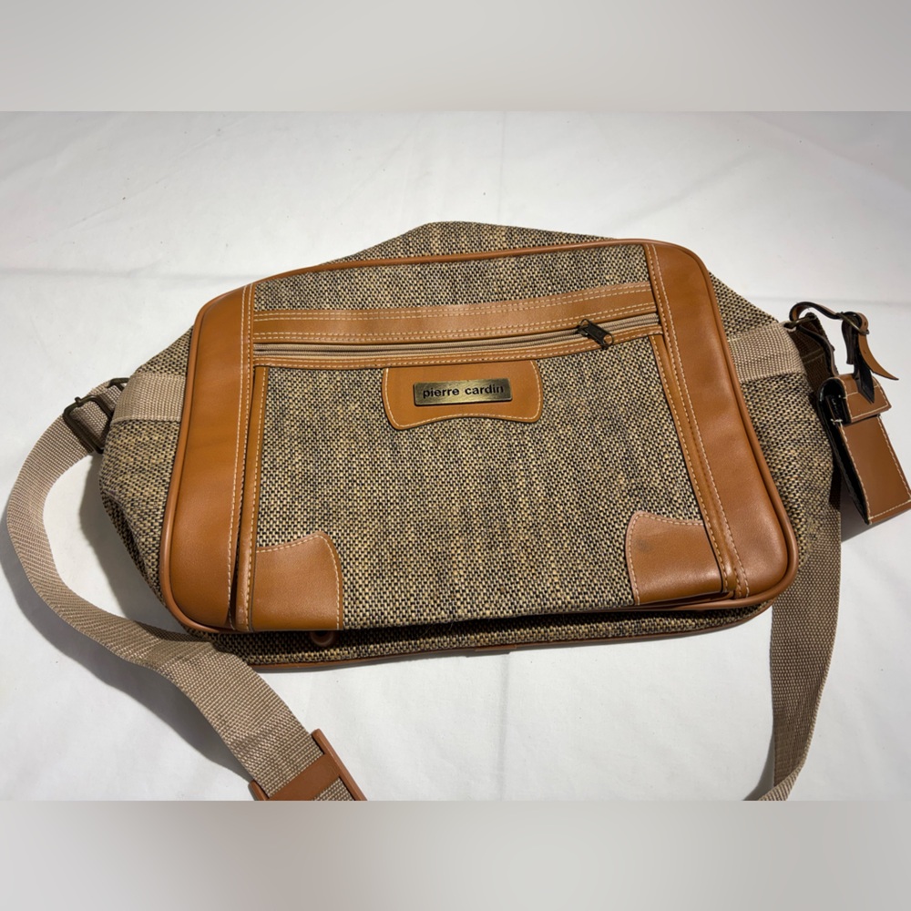 Pierre Cardin Tan and Beige Canvas Crossbody Messenger Bag